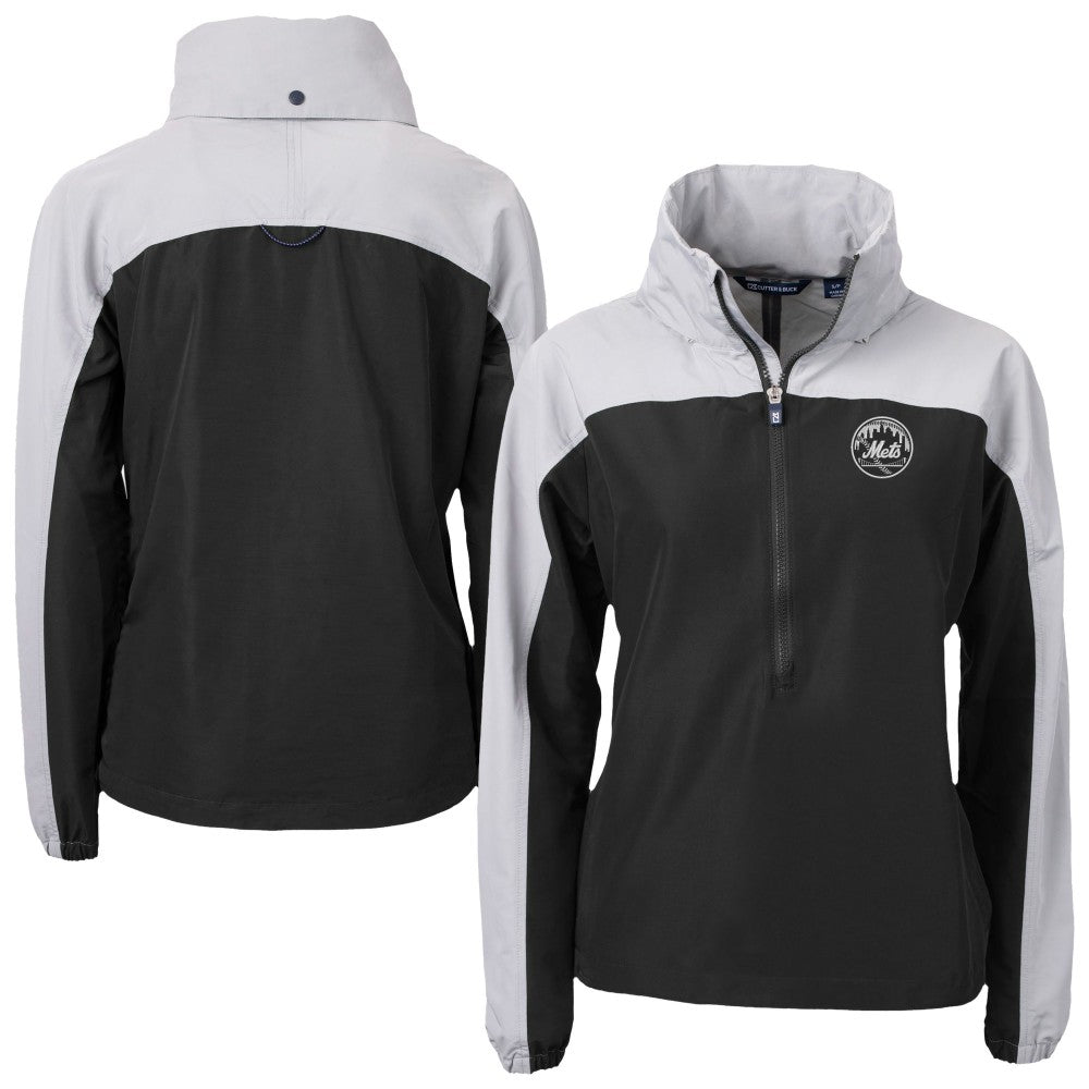 New York Mets Cutter & Buck Women's Charter Eco Recycled Half-Zip Anorak Jacket Black/Gray
