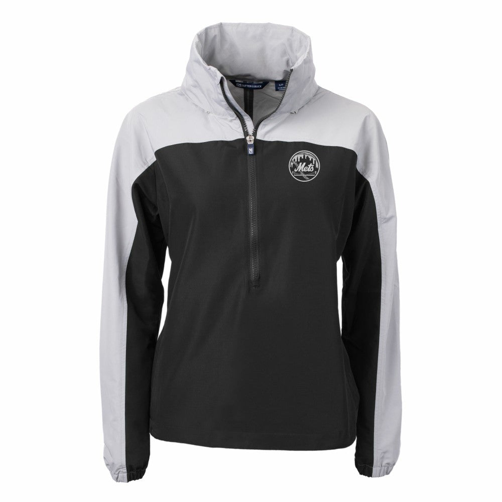 New York Mets Cutter & Buck Women's Charter Eco Recycled Half-Zip Anorak Jacket Black/Gray