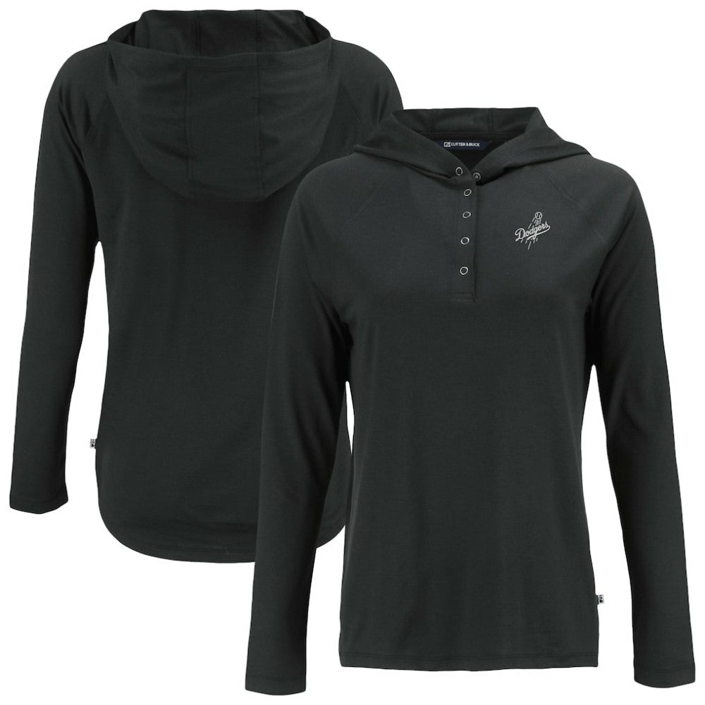 Los Angeles Dodgers Cutter & Buck Women's Coastline Epic Comfort Eco Recycled Raglan Long Sleeve Hoodie T-Shirt Black