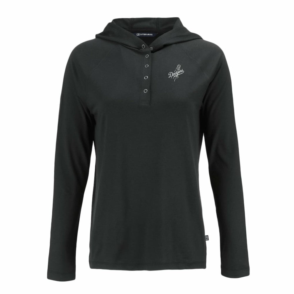 Los Angeles Dodgers Cutter & Buck Women's Coastline Epic Comfort Eco Recycled Raglan Long Sleeve Hoodie T-Shirt Black