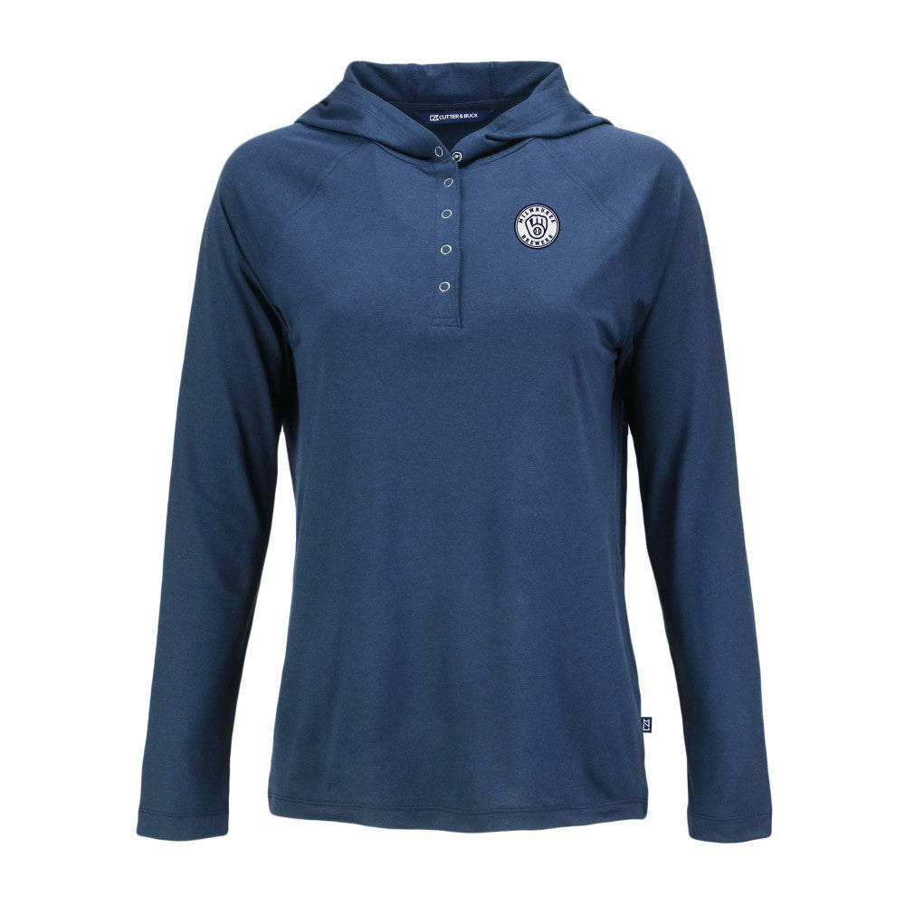 Milwaukee Brewers Cutter & Buck Women's Coastline Epic Comfort Eco Recycled Raglan Long Sleeve Hoodie T-Shirt Navy