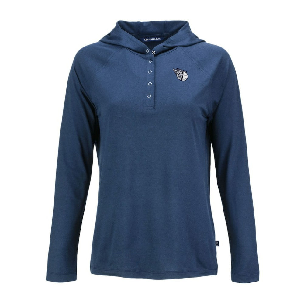 Cleveland Guardians Cutter & Buck Women's Coastline Epic Comfort Eco Recycled Raglan Long Sleeve Hoodie T-Shirt Navy