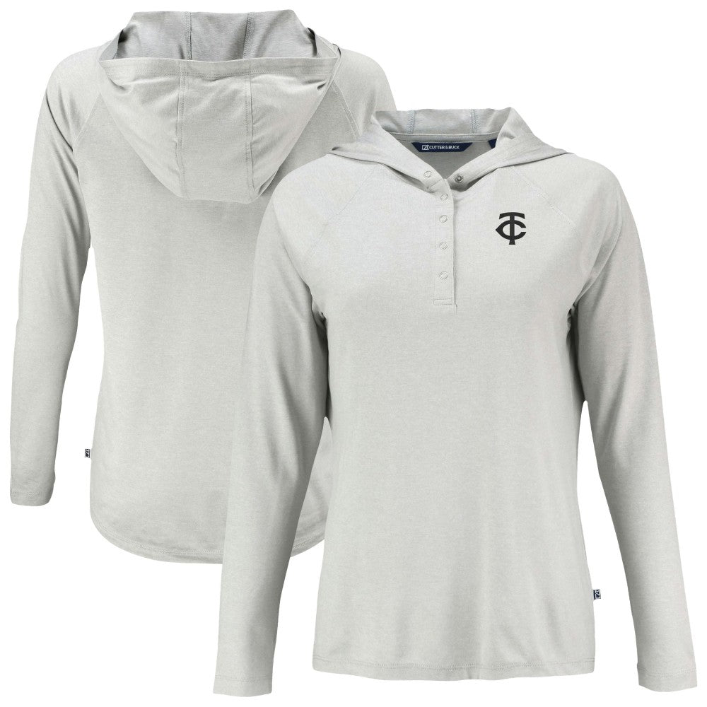 Minnesota Twins Cutter & Buck Women's Coastline Epic Comfort Eco Recycled Raglan Long Sleeve Hoodie T-Shirt Gray