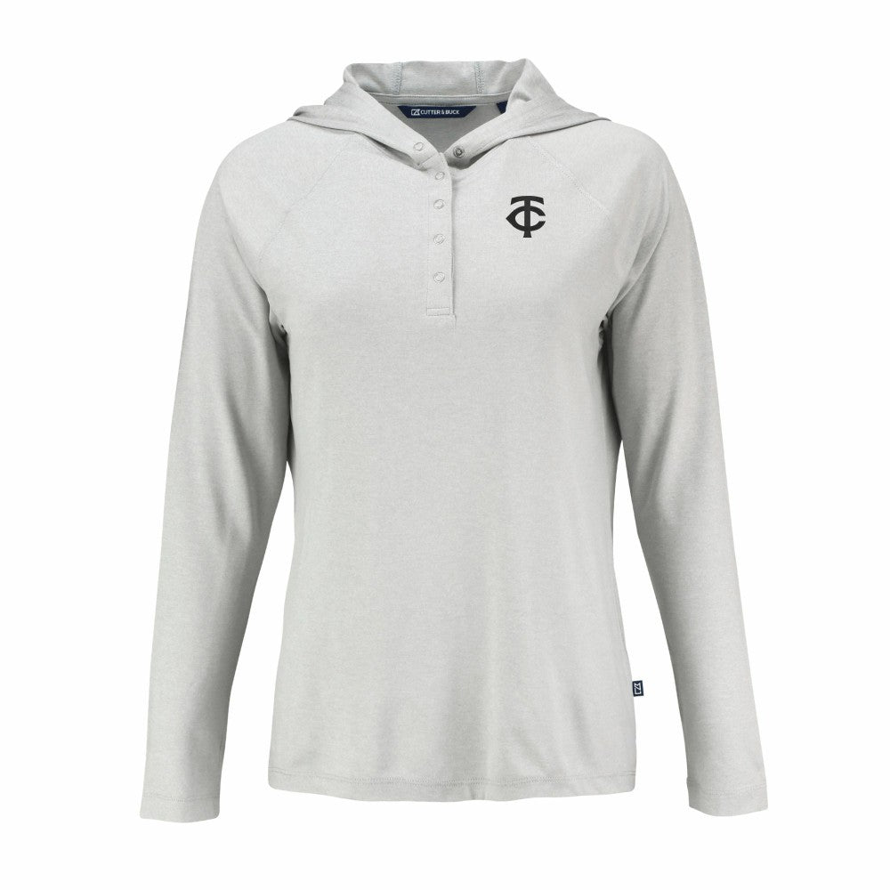 Minnesota Twins Cutter & Buck Women's Coastline Epic Comfort Eco Recycled Raglan Long Sleeve Hoodie T-Shirt Gray