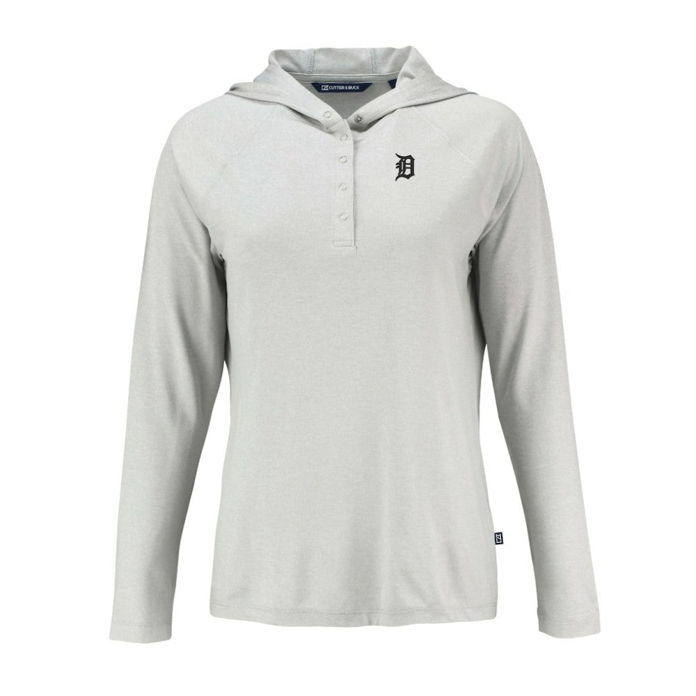 Detroit Tigers Cutter & Buck Women's Coastline Epic Comfort Eco Recycled Raglan Long Sleeve Hoodie T-Shirt Gray