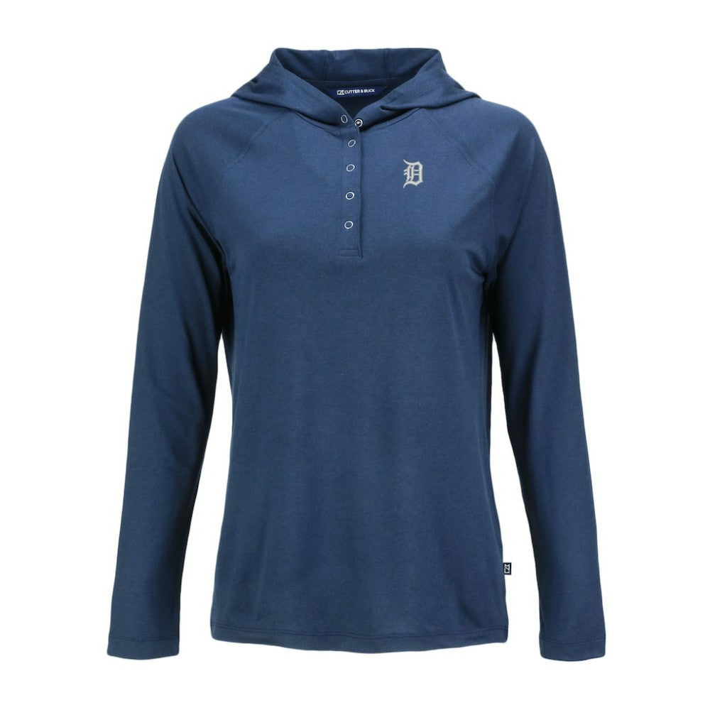 Detroit Tigers Cutter & Buck Women's Coastline Epic Comfort Eco Recycled Raglan Long Sleeve Hoodie T-Shirt Navy