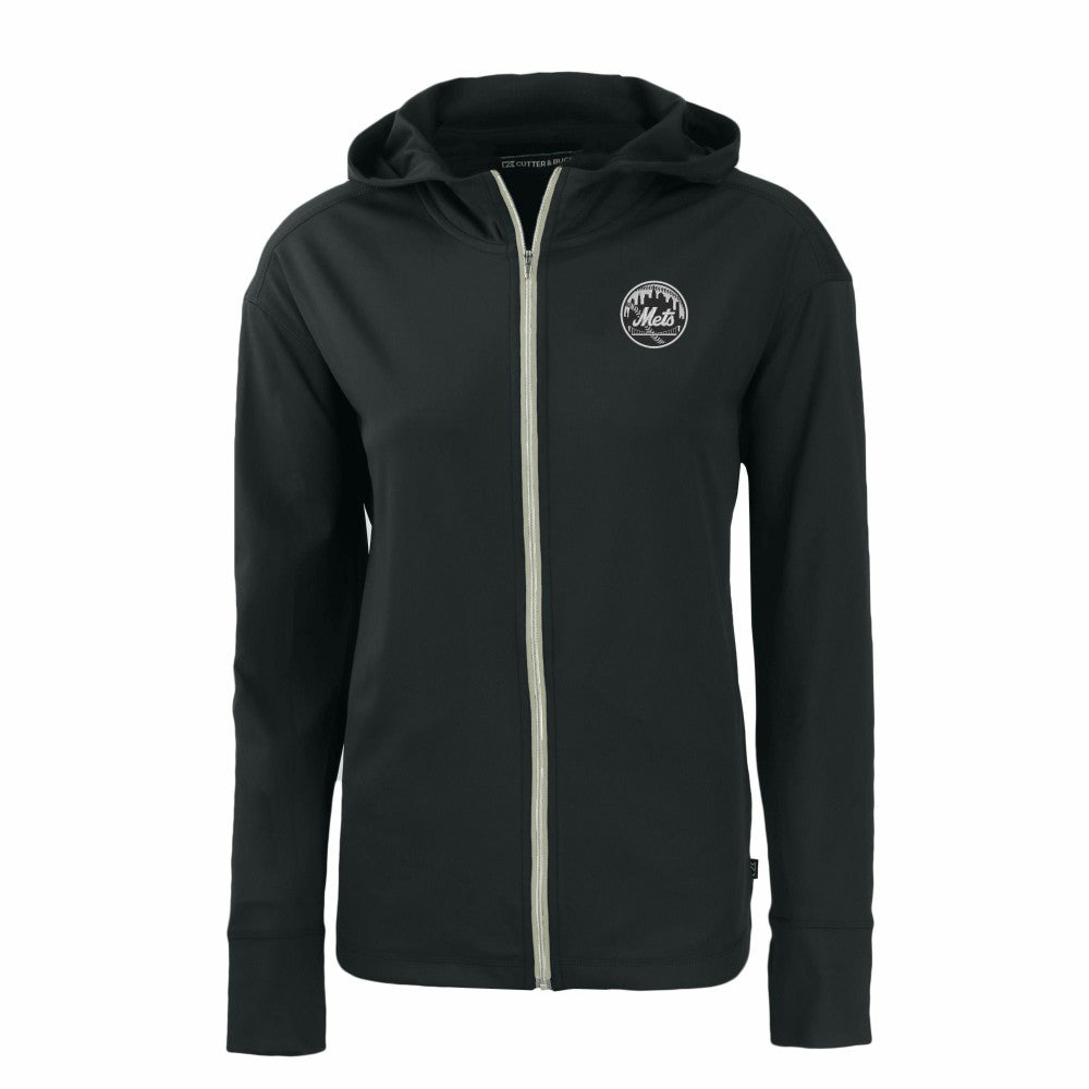 New York Mets Cutter & Buck Women's Daybreak Eco Recycled Full-Zip Hoodie Black