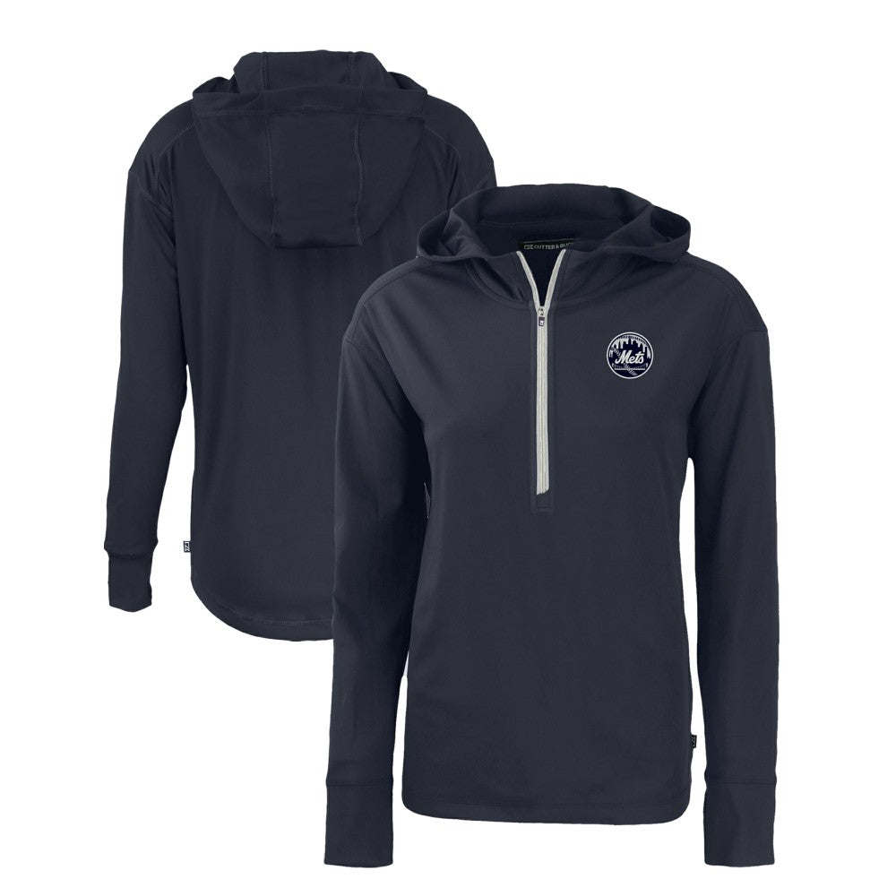 New York Mets Cutter & Buck Women's Daybreak Eco Recycled Half-Zip Hoodie Navy