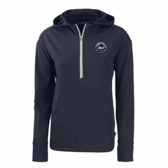 New York Mets Cutter & Buck Women's Daybreak Eco Recycled Half-Zip Hoodie Navy