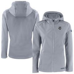Minnesota Twins Cutter & Buck Women's Evoke Eco Softshell Recycled Full-Zip Hoodie Jacket Gray