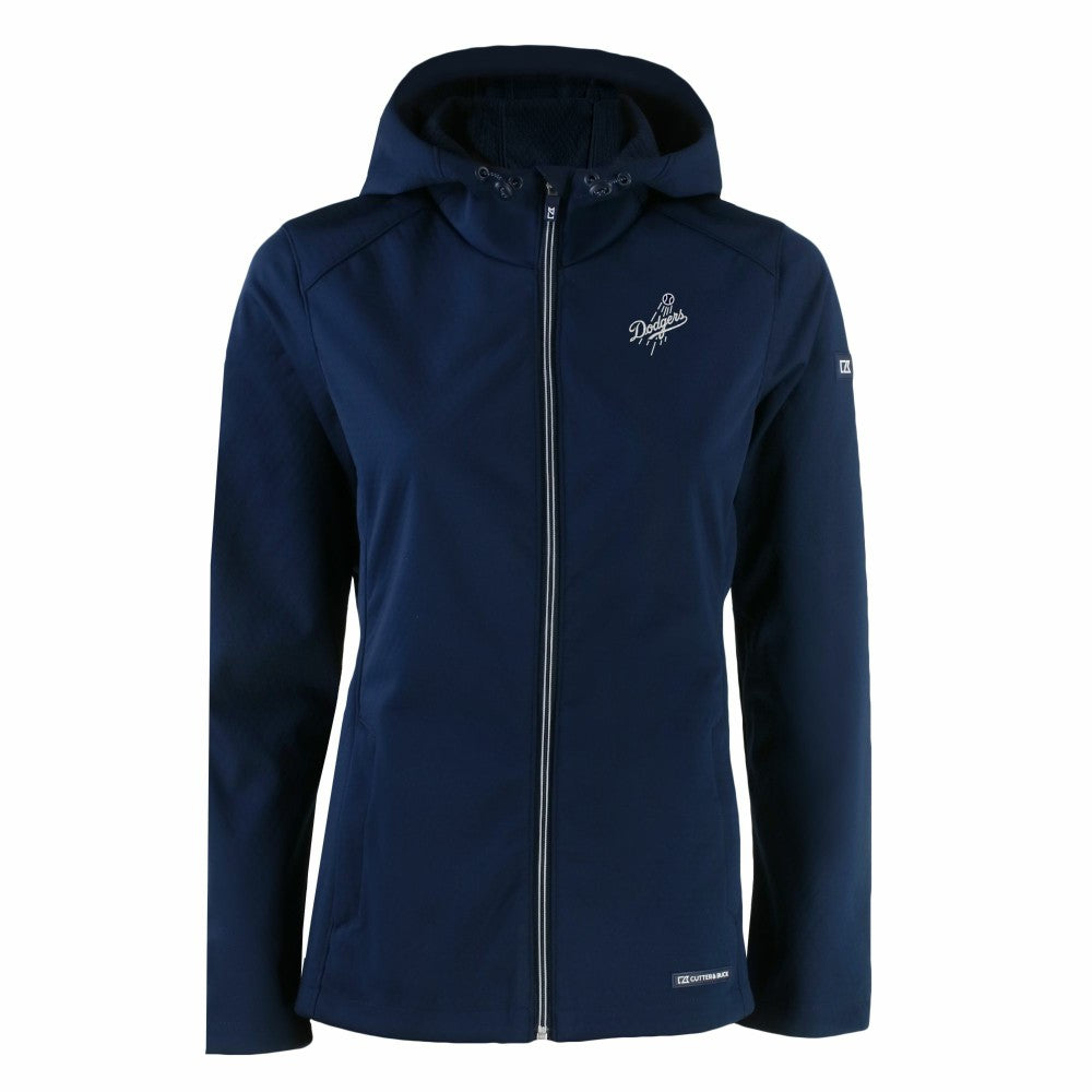 Los Angeles Dodgers Cutter & Buck Women's Evoke Eco Softshell Recycled Full-Zip Hoodie Jacket Navy