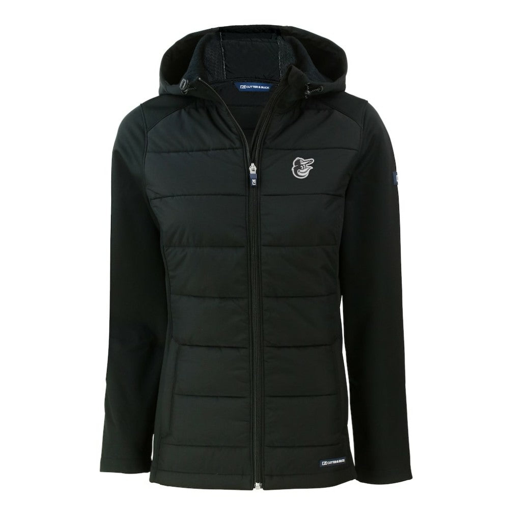 Baltimore Orioles Cutter & Buck Women's Evoke Hybrid Eco Softshell Recycled Full-Zip Hooded Jacket Black