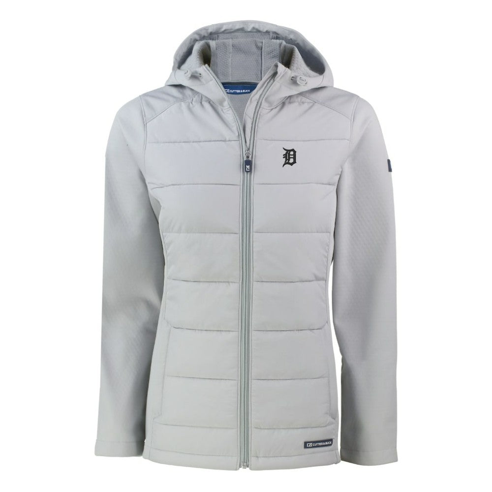 Detroit Tigers Cutter & Buck Women's Evoke Hybrid Eco Softshell Recycled Full-Zip Hooded Jacket Gray
