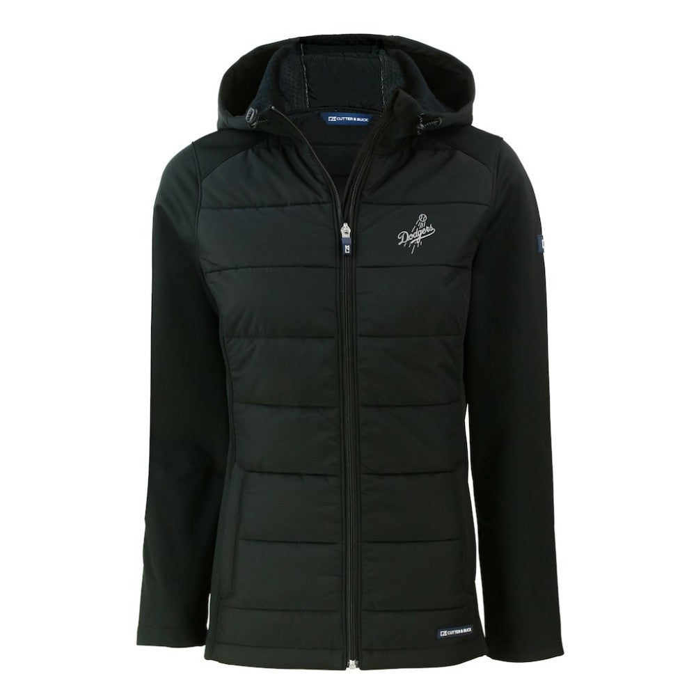 Los Angeles Dodgers Cutter & Buck Women's Evoke Hybrid Eco Softshell Recycled Full-Zip Hooded Jacket Black