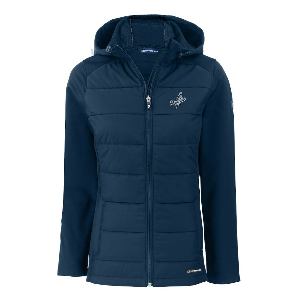 Los Angeles Dodgers Cutter & Buck Women's Evoke Hybrid Eco Softshell Recycled Full-Zip Hooded Jacket Navy