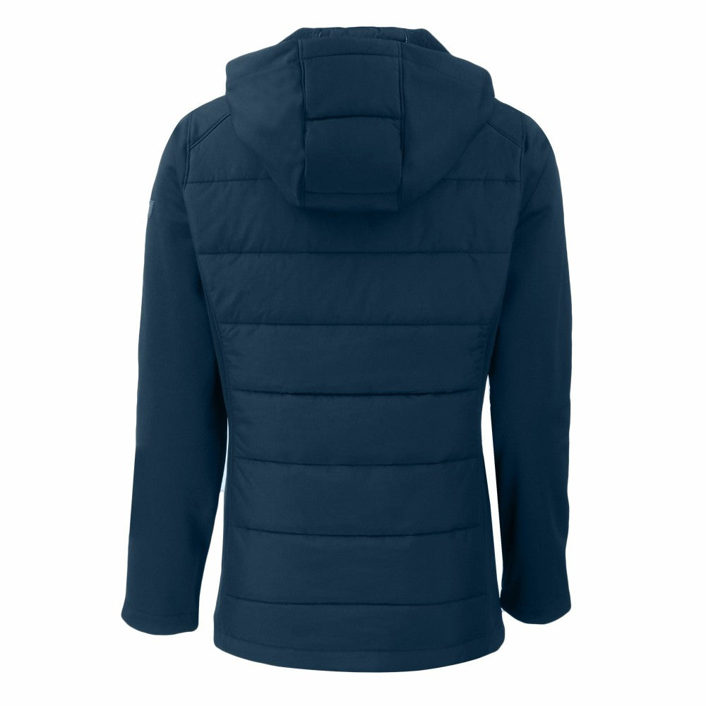 New York Mets Cutter & Buck Women's Evoke Hybrid Eco Softshell Recycled Full-Zip Hooded Jacket Navy