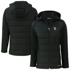 San Diego Padres Cutter & Buck Women's Evoke Hybrid Eco Softshell Recycled Full-Zip Hooded Jacket Black