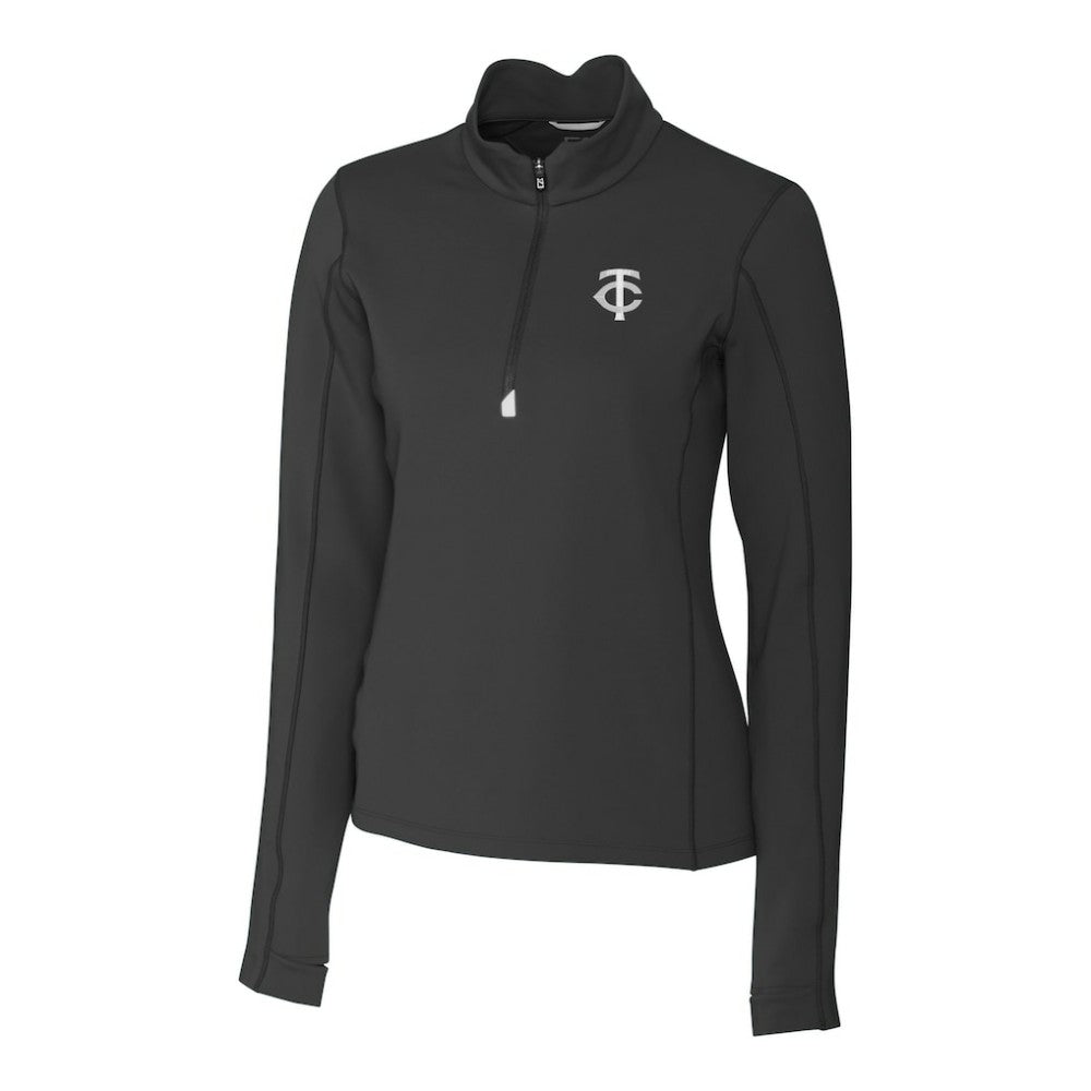 Minnesota Twins Cutter & Buck Women's Traverse Stretch Quarter-Zip Pullover Top Black