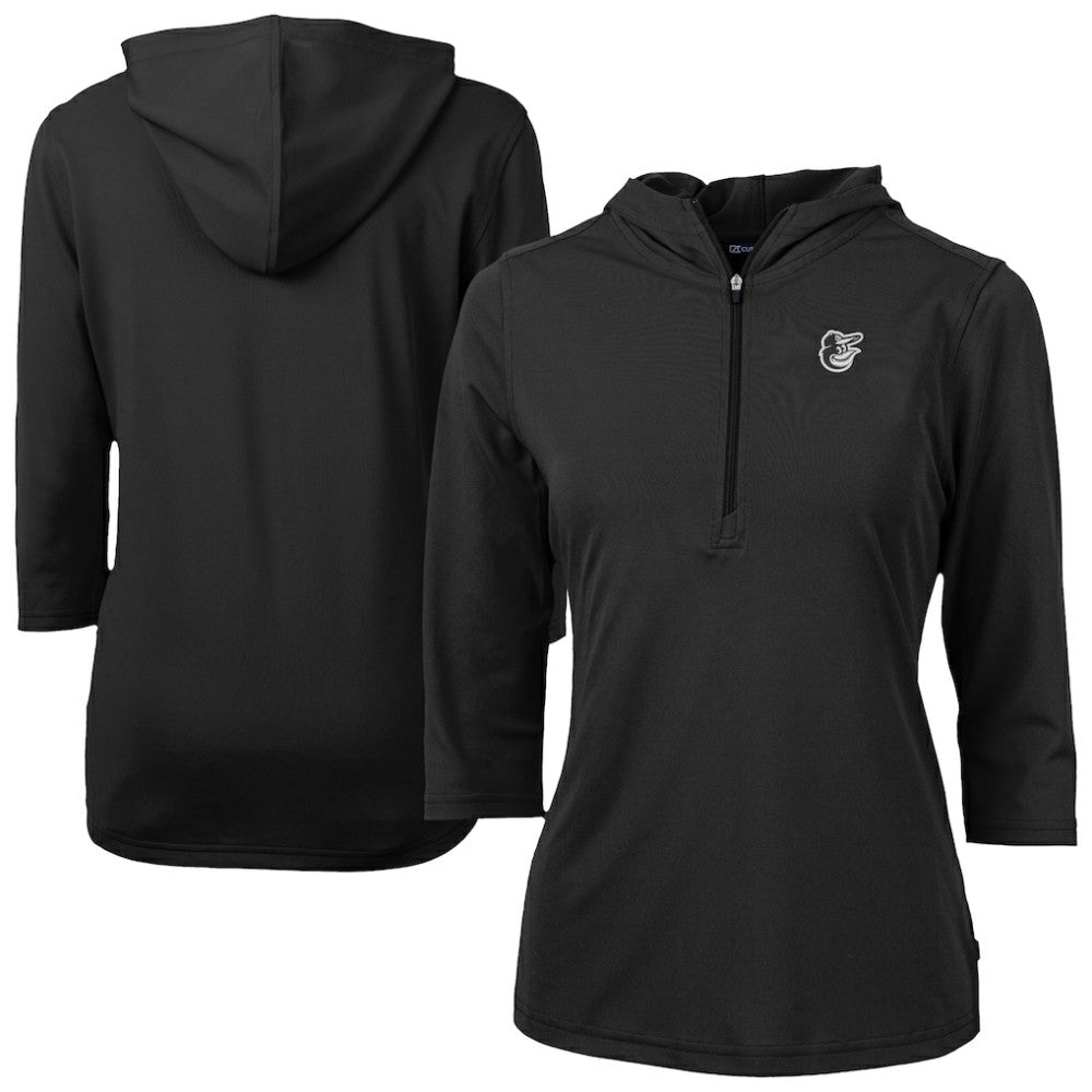 Baltimore Orioles Cutter & Buck Women's Virtue Eco Pique Half-Zip 3/4 Sleeve Pullover Hoodie Black