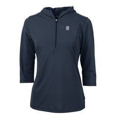 Detroit Tigers Cutter & Buck Women's Virtue Eco Pique Half-Zip 3/4 Sleeve Pullover Hoodie Navy