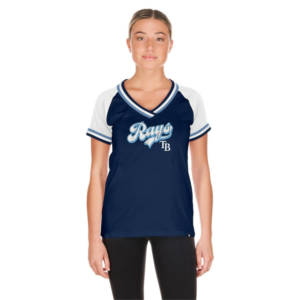 Tampa Bay Rays Women's Gameday Raglan V-Neck T-Shirt Navy | New Era