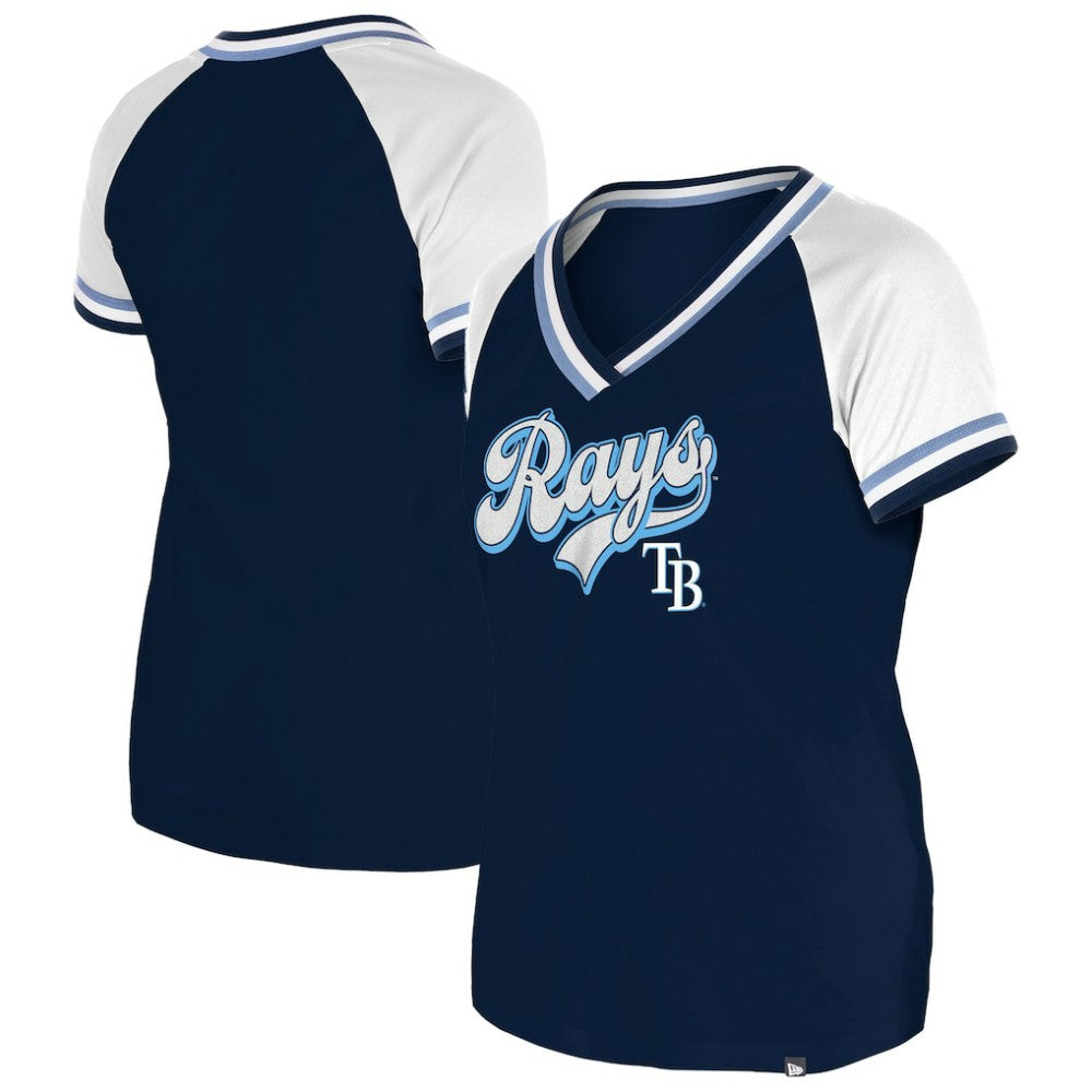 Tampa Bay Rays Women's Gameday Raglan V-Neck T-Shirt Navy | New Era