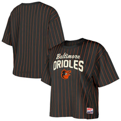 Baltimore Orioles Women's Cooperstown Collection Multiplier Pinstripe Cropped T-Shirt Black | New Era