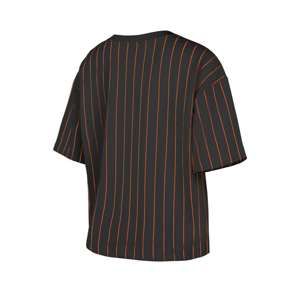 Baltimore Orioles Women's Cooperstown Collection Multiplier Pinstripe Cropped T-Shirt Black | New Era