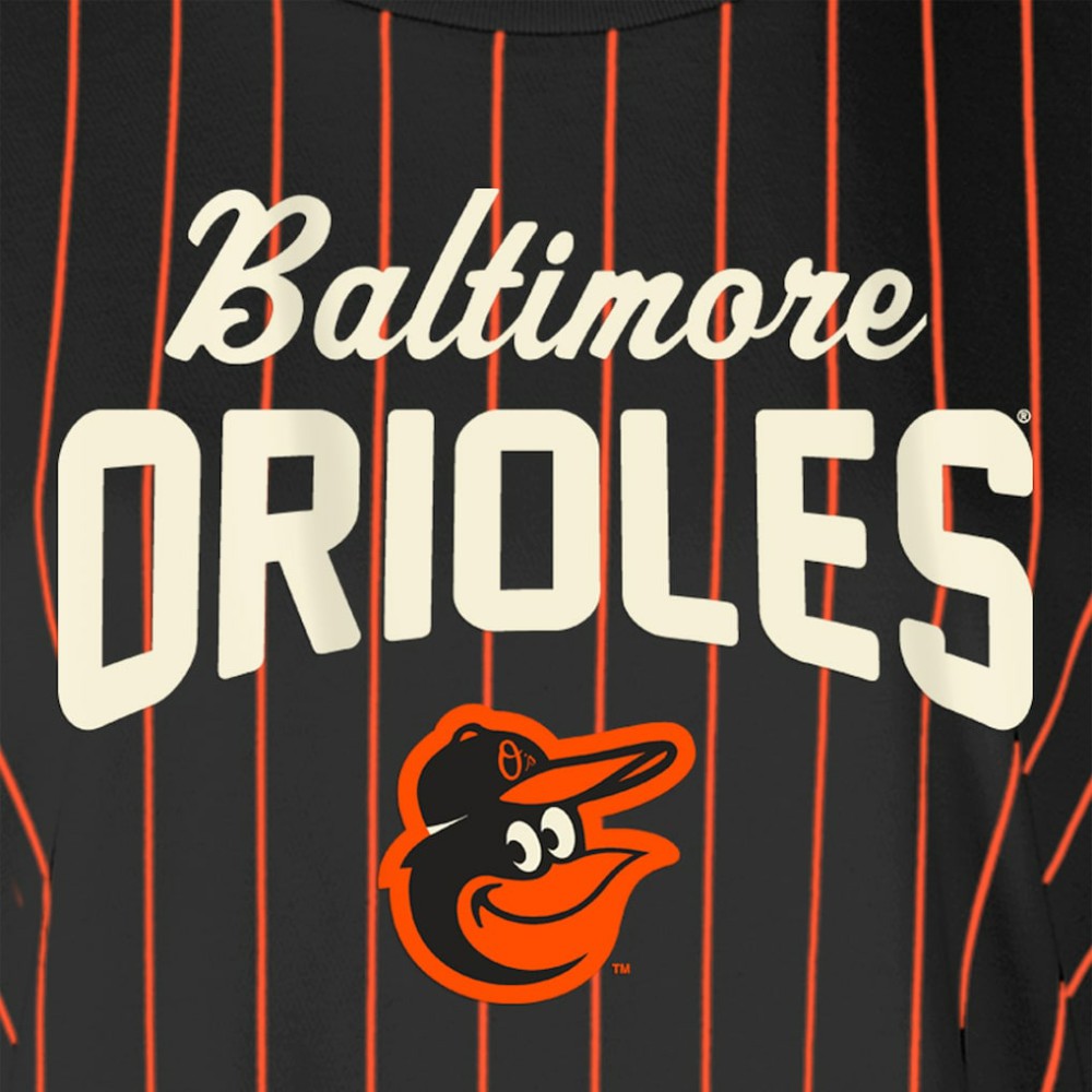 Baltimore Orioles Women's Cooperstown Collection Multiplier Pinstripe Cropped T-Shirt Black | New Era