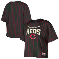 Cincinnati Reds Women's Cooperstown Collection Multiplier Pinstripe Cropped T-Shirt Black | New Era
