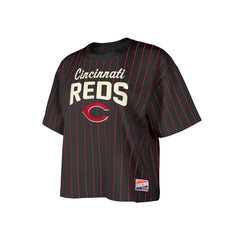 Cincinnati Reds Women's Cooperstown Collection Multiplier Pinstripe Cropped T-Shirt Black | New Era