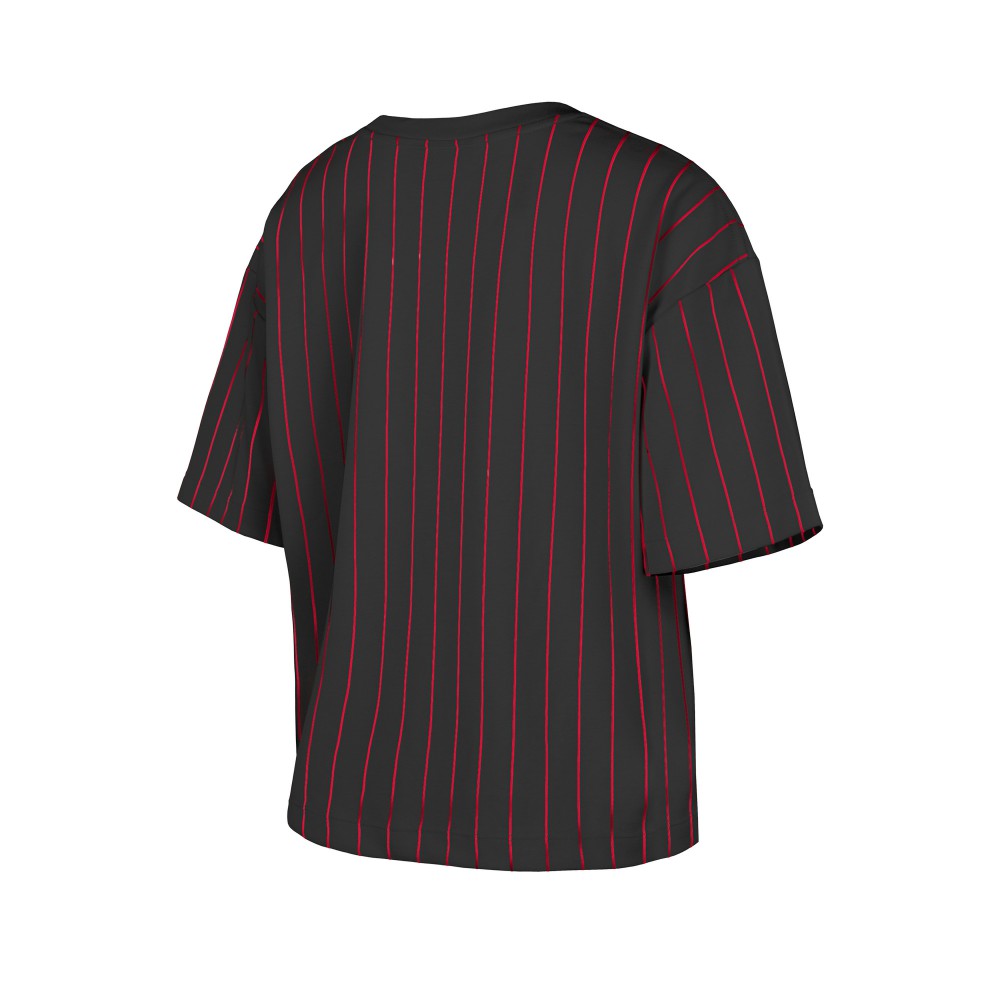 Cincinnati Reds Women's Cooperstown Collection Multiplier Pinstripe Cropped T-Shirt Black | New Era