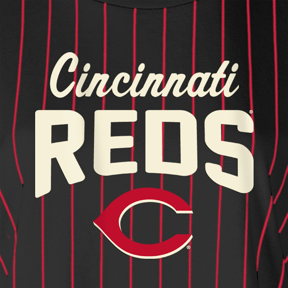 Cincinnati Reds Women's Cooperstown Collection Multiplier Pinstripe Cropped T-Shirt Black | New Era