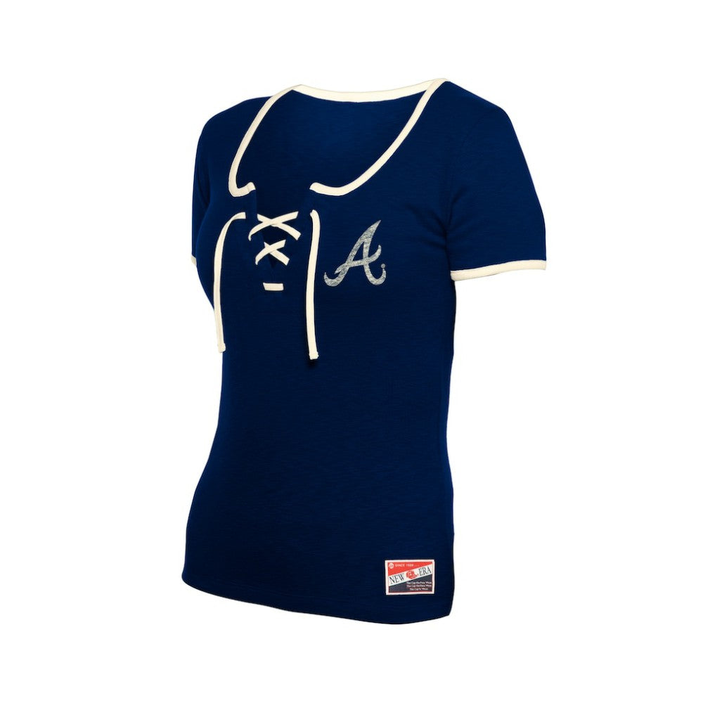 Atlanta Braves Women's Throwback Lace Up T-Shirt Navy | New Era