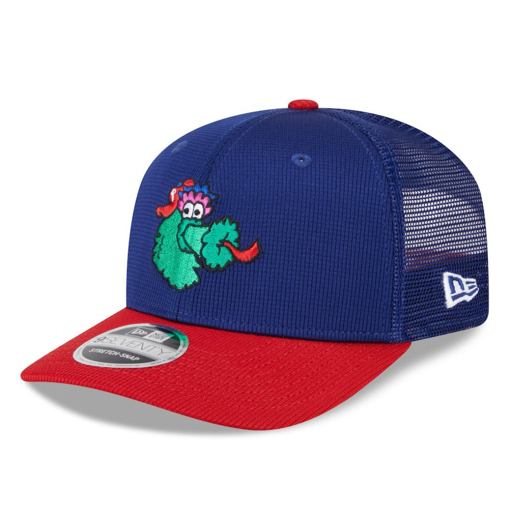 Philadelphia Phillies 2025 Batting Practice 9SEVENTY Stretch-Snap Trucker Hat Royal/Red | New Era