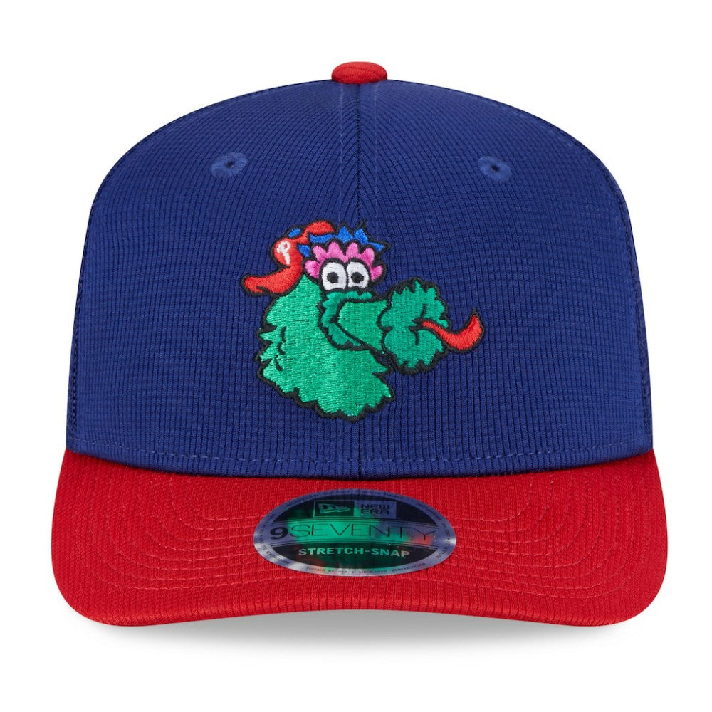 Philadelphia Phillies 2025 Batting Practice 9SEVENTY Stretch-Snap Trucker Hat Royal/Red | New Era