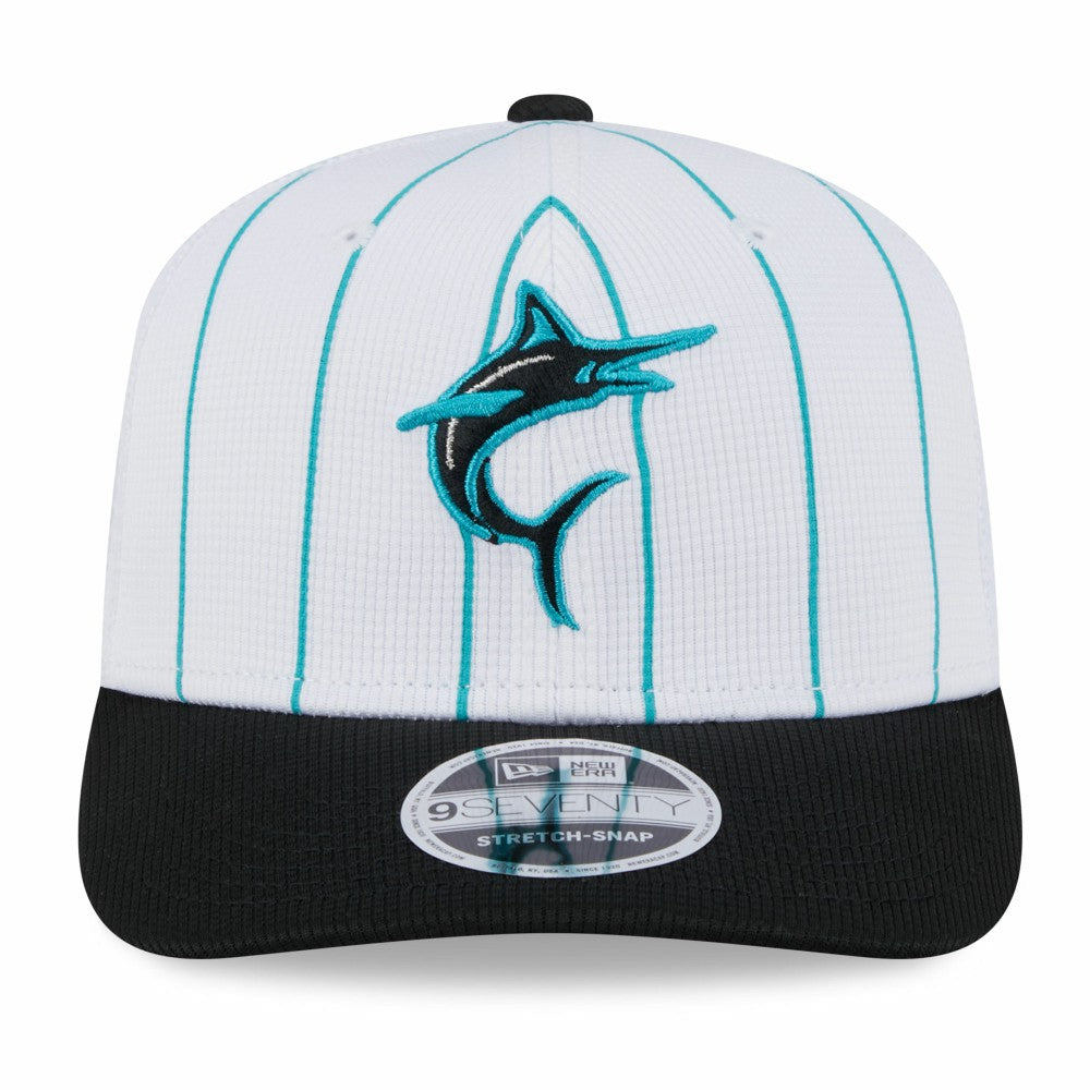 Miami Marlins 2025 Batting Practice 9SEVENTY Stretch-Snap Trucker Hat White/Black | New Era