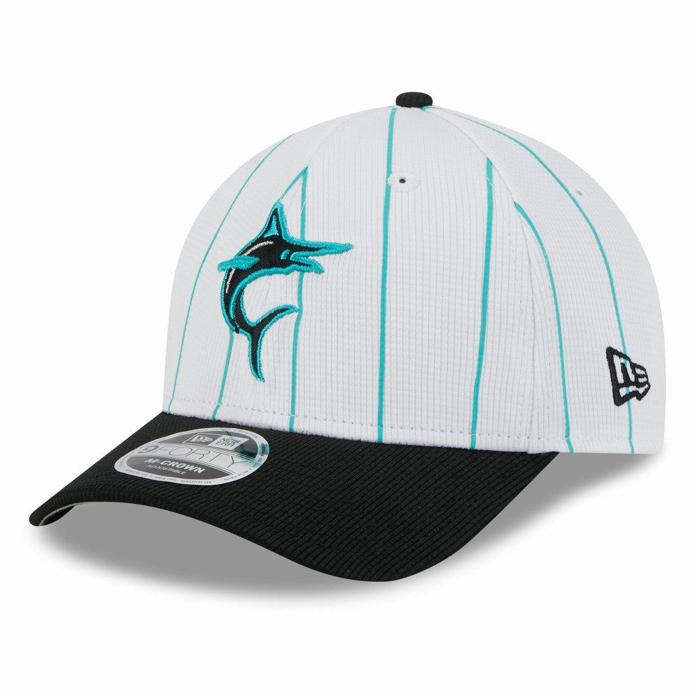 Miami Marlins 2025 Batting Practice 9FORTY M-Crown Adjustable Hat White/Black | New Era