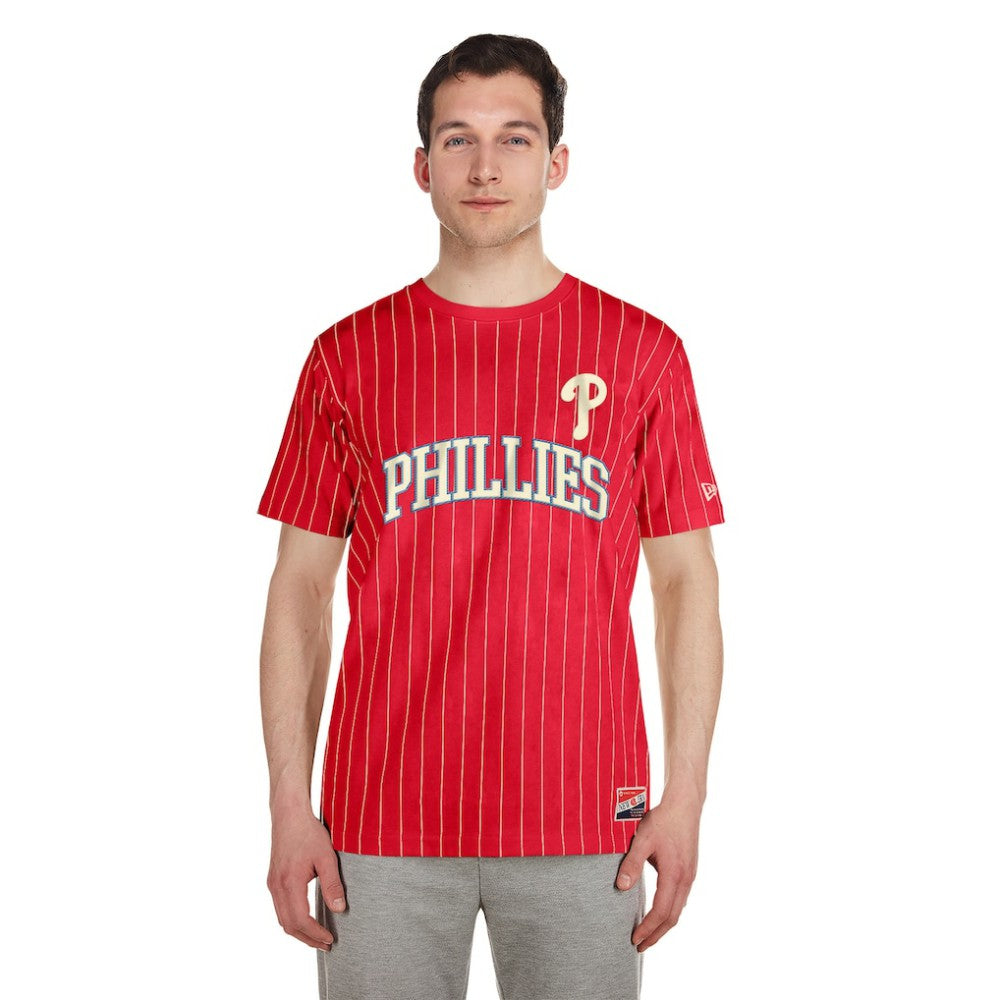 Philadelphia Phillies Throwback Pinstripe T-Shirt Red | New Era