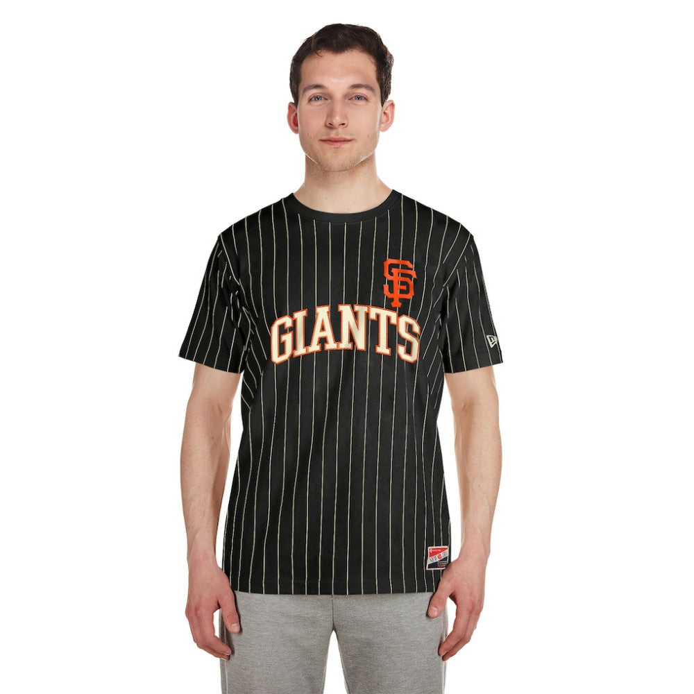 San Francisco Giants Throwback Pinstripe T-Shirt Black | New Era