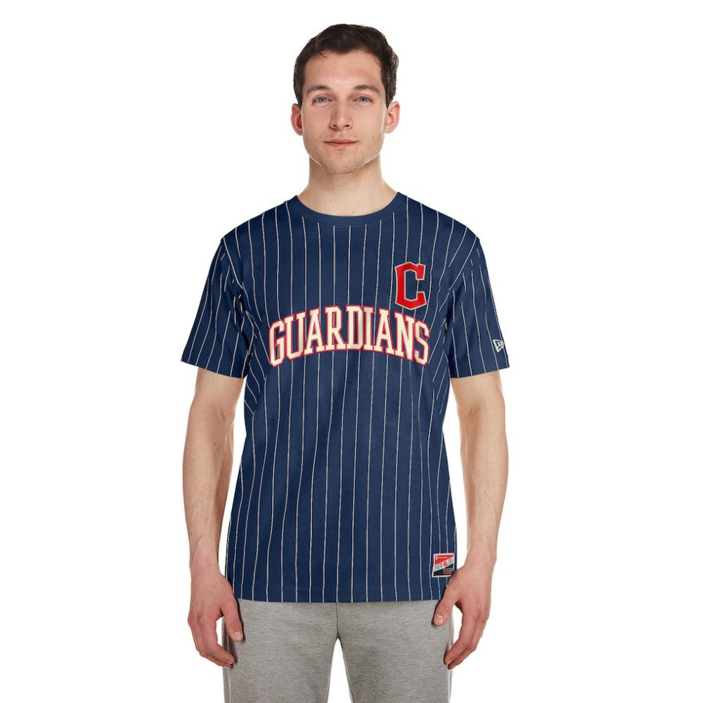 Cleveland Guardians Throwback Pinstripe T-Shirt Navy | New Era