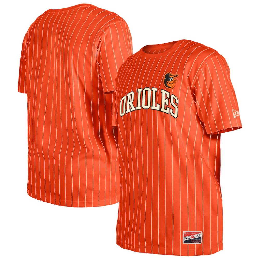 Baltimore Orioles Throwback Pinstripe T-Shirt Orange | New Era