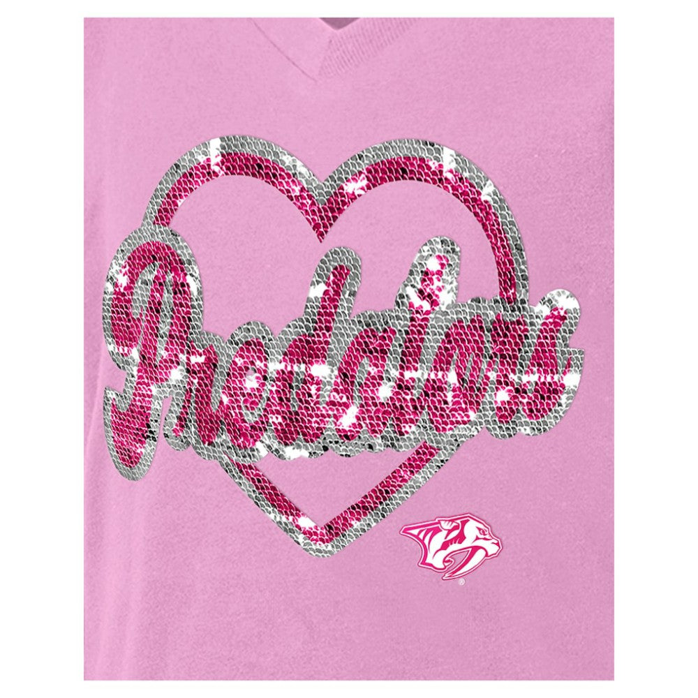 Nashville Predators New Era Girl's Youth Flip Sequin V-Neck T-Shirt Pink