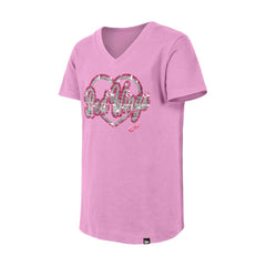 Detroit Red Wings New Era Girl's Youth Flip Sequin V-Neck T-Shirt Pink