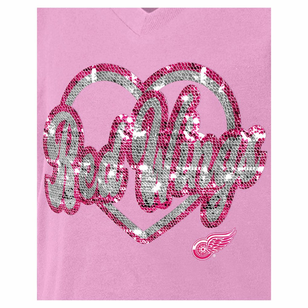 Detroit Red Wings New Era Girl's Youth Flip Sequin V-Neck T-Shirt Pink