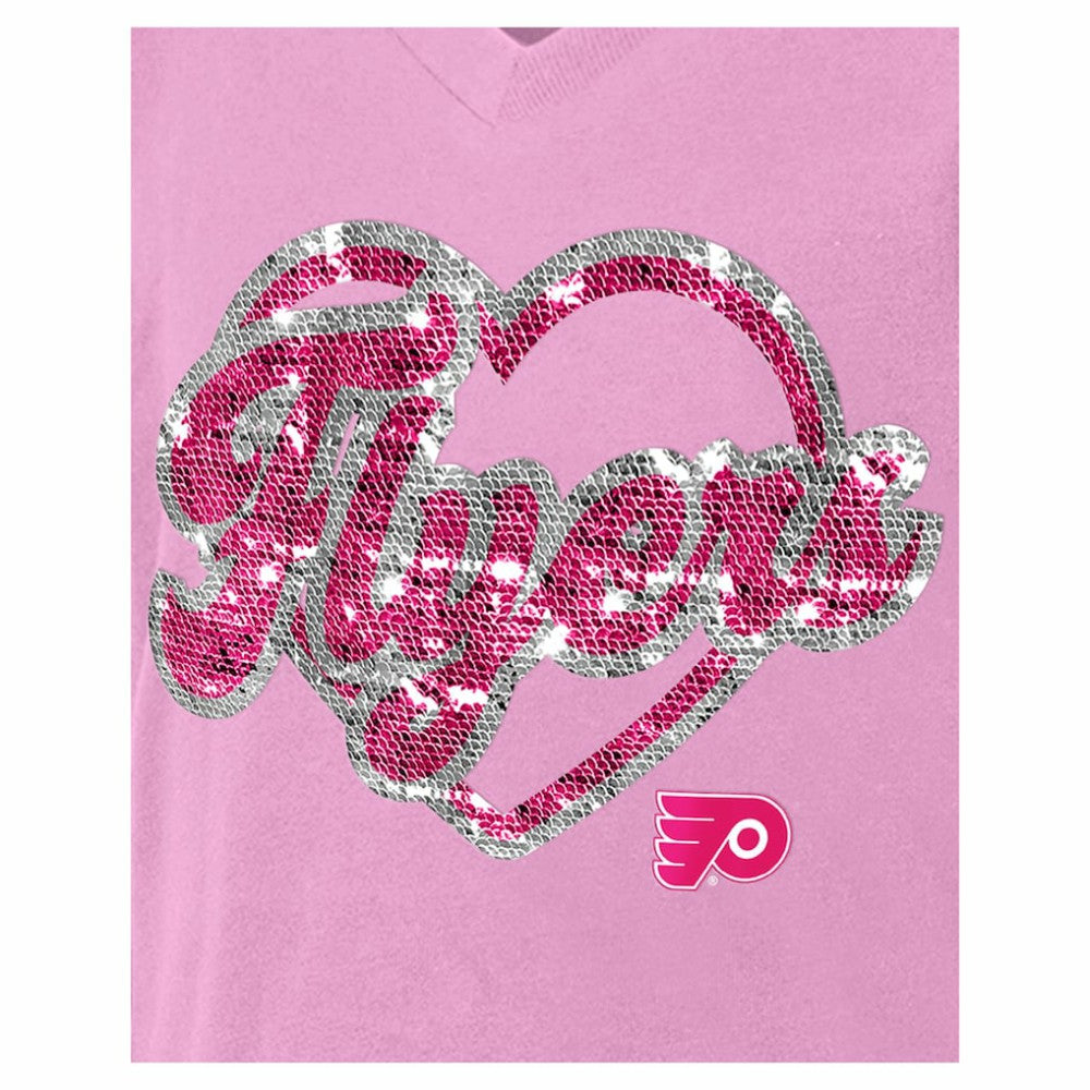 Philadelphia Flyers New Era Girl's Youth Flip Sequin V-Neck T-Shirt Pink