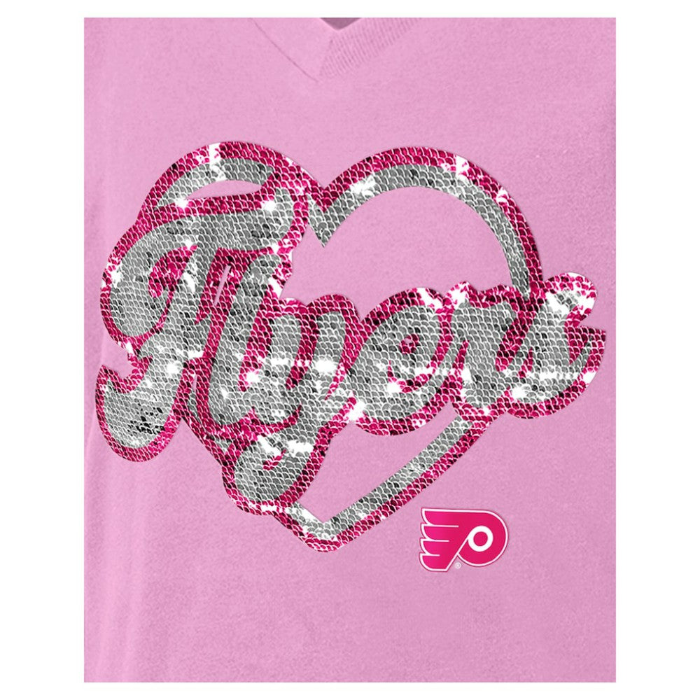 Philadelphia Flyers New Era Girl's Youth Flip Sequin V-Neck T-Shirt Pink