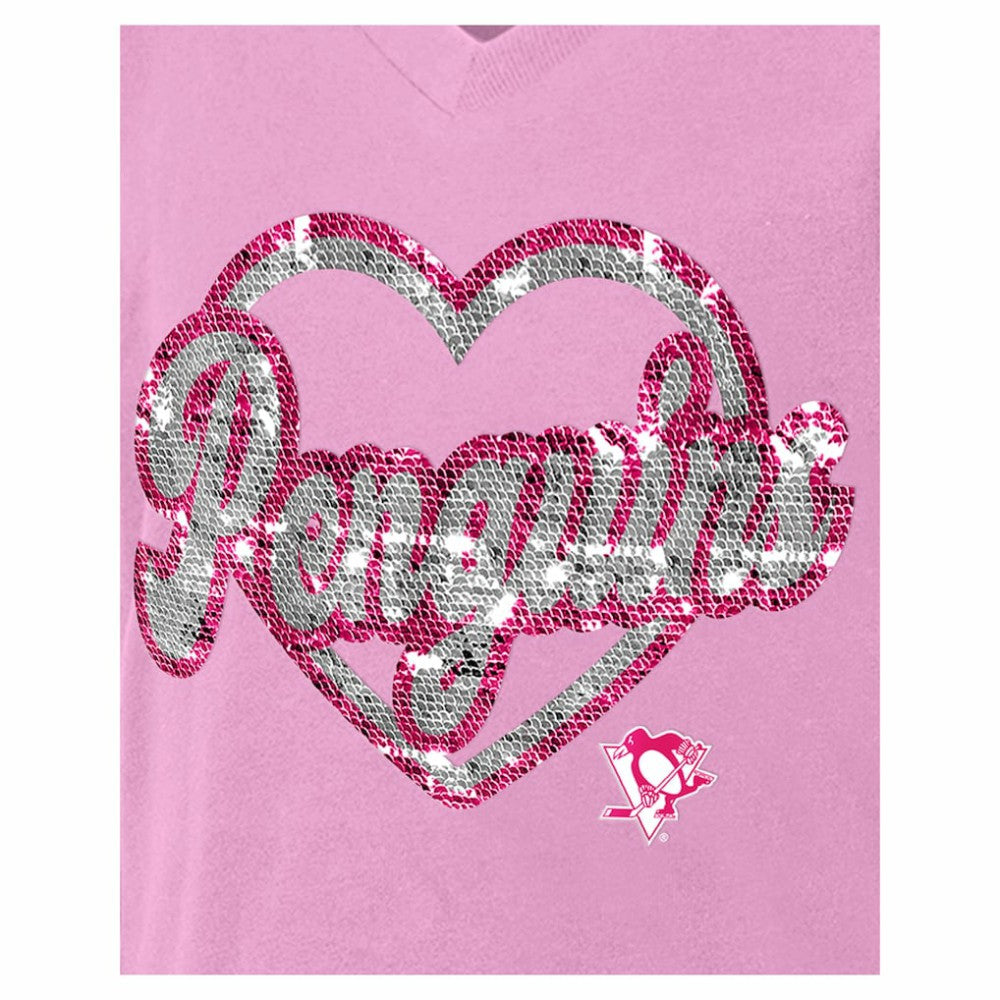 Pittsburgh Penguins New Era Girl's Youth Flip Sequin V-Neck T-Shirt Pink