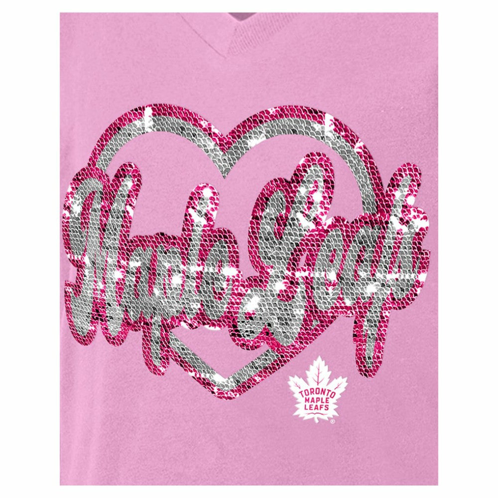 Toronto Maple Leafs New Era Girl's Youth Flip Sequin V-Neck T-Shirt Pink