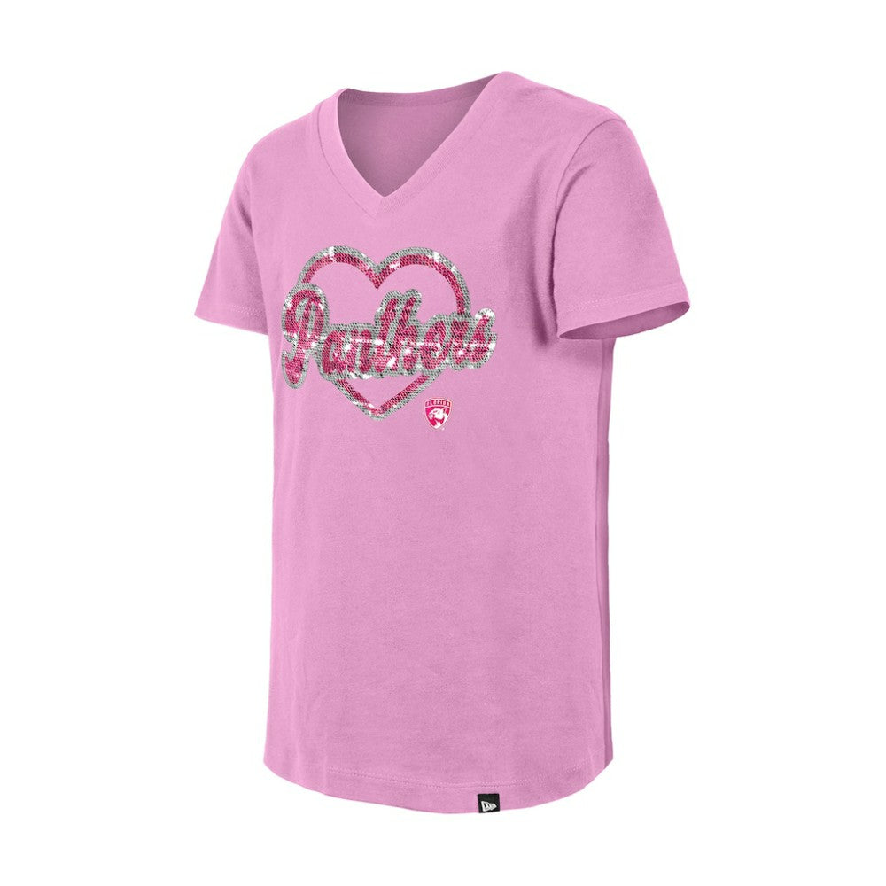 Florida Panthers New Era Girl's Youth Flip Sequin V-Neck T-Shirt Pink